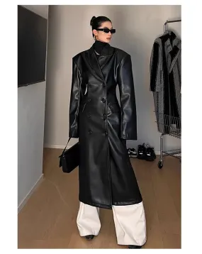 HEYFANCYSTYLE Posh PU Leather Trench Coat