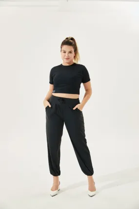 High-Waist Silky Boho Joggers With Cuffs