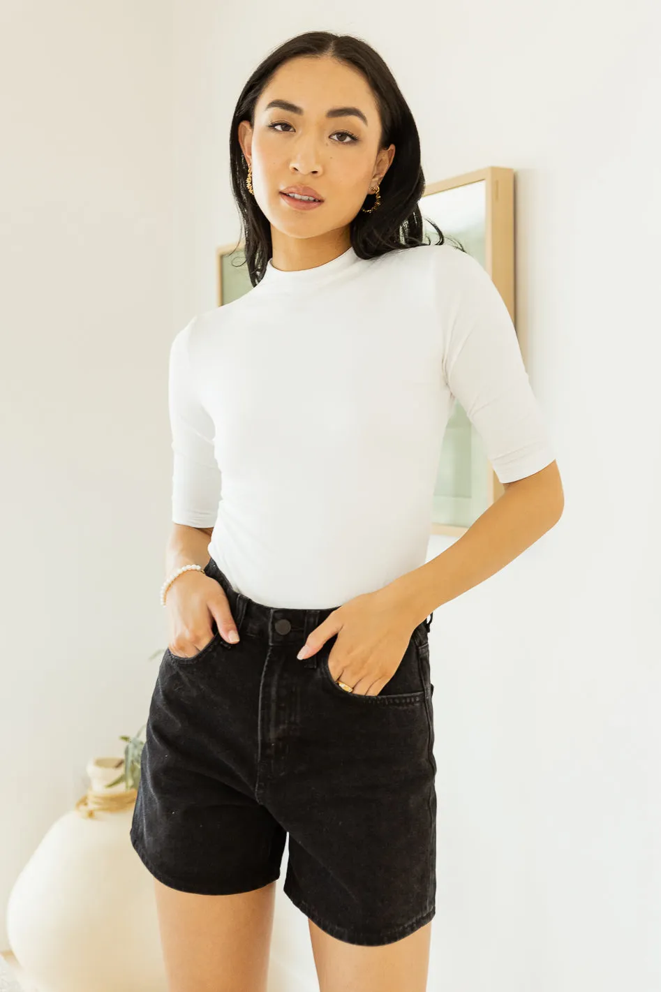 Kaya Mock Neck Bodysuit in Ivory - FINAL SALE