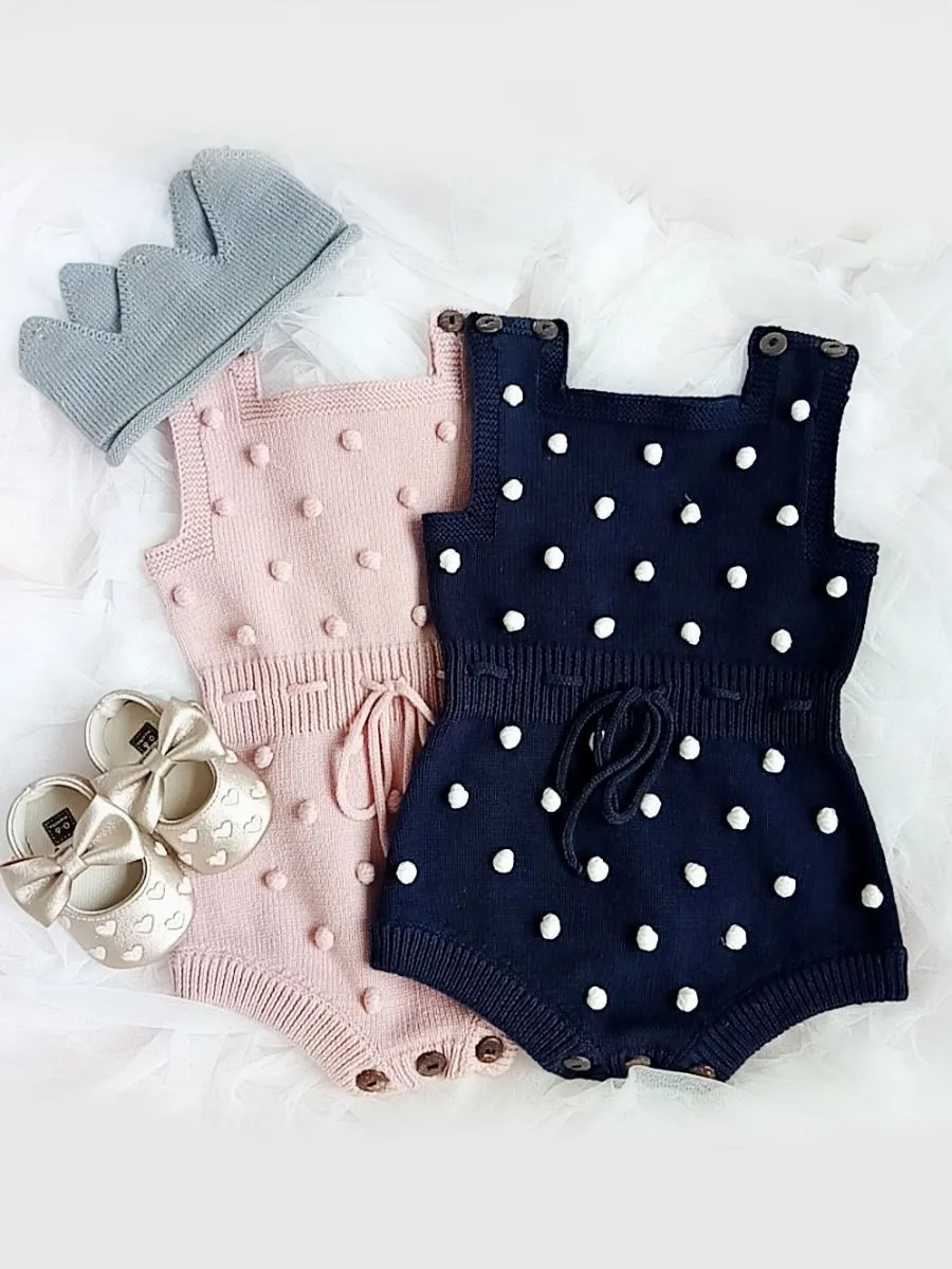 Knitting Wool Dots Suspender Bodysuit Crochet Cotton Romper Spanish Style Baby Clothes