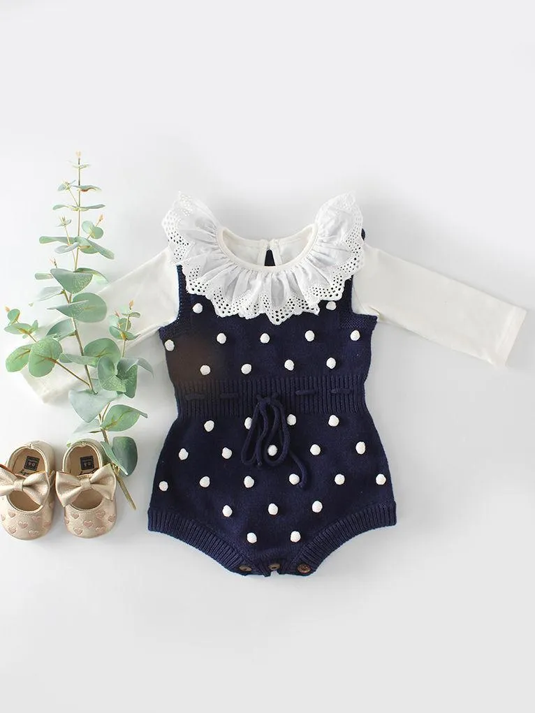 Knitting Wool Dots Suspender Bodysuit Crochet Cotton Romper Spanish Style Baby Clothes