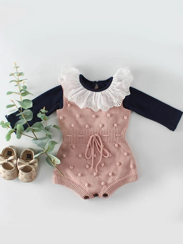 Knitting Wool Dots Suspender Bodysuit Crochet Cotton Romper Spanish Style Baby Clothes