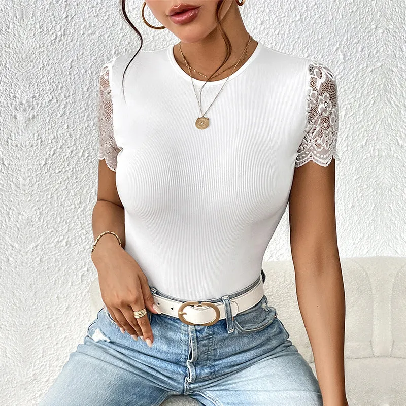 Lace Trimmed Backless Tie-Up Top Bodysuit