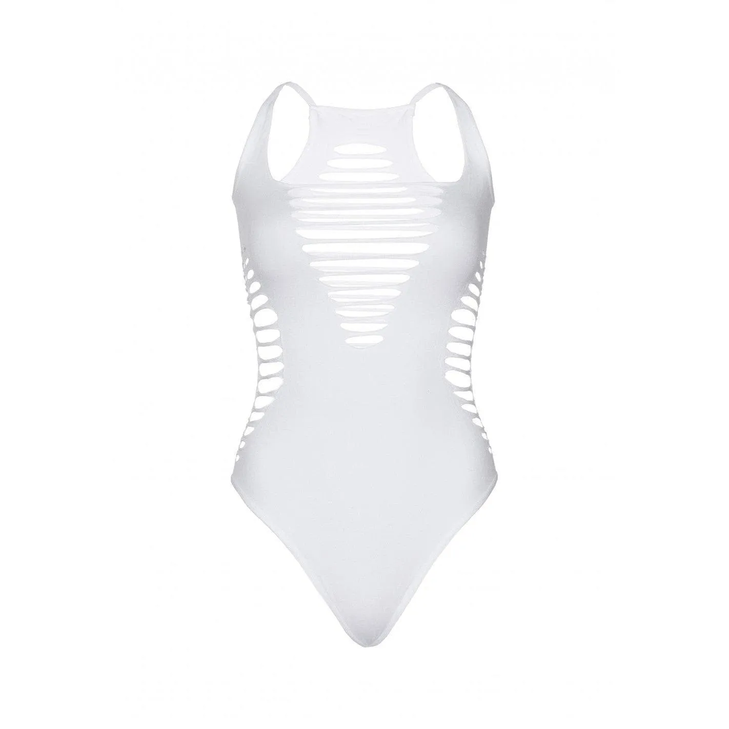 Leg Avenue Seamless Shredded Racer Back Thong Bodysuit - O/S - White