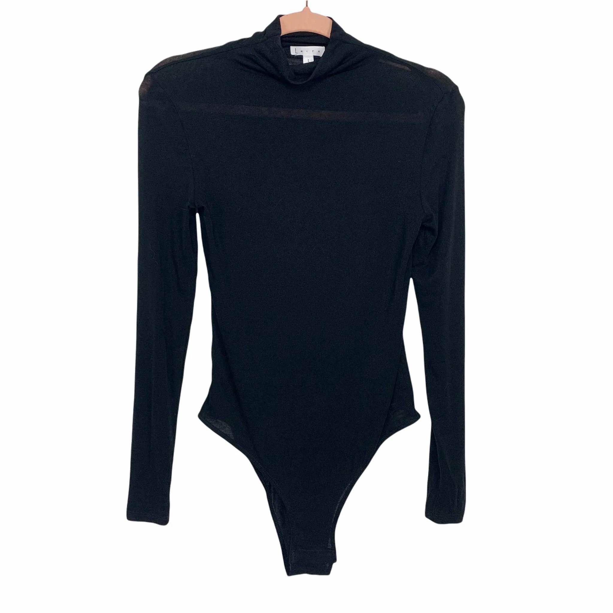 Leith Black Sheer Mock Neck Bodysuit- Size S