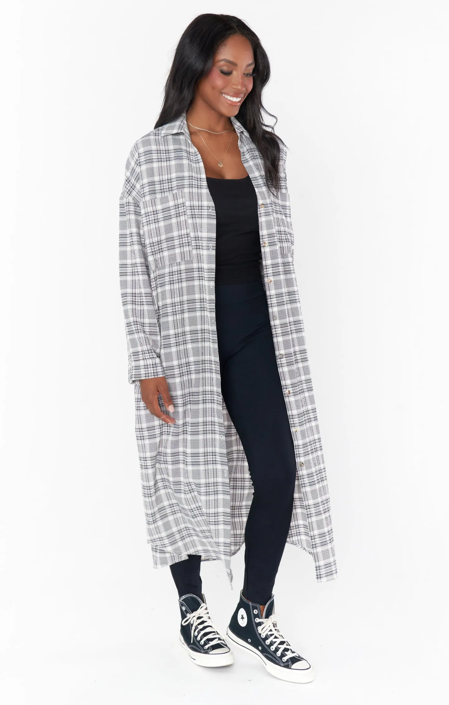 Leo Button Down Tunic ~ Windowpane Plaid