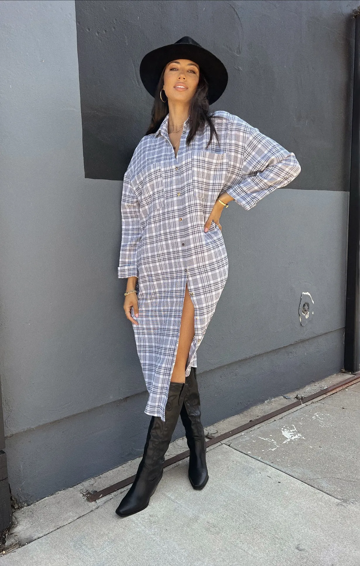 Leo Button Down Tunic ~ Windowpane Plaid