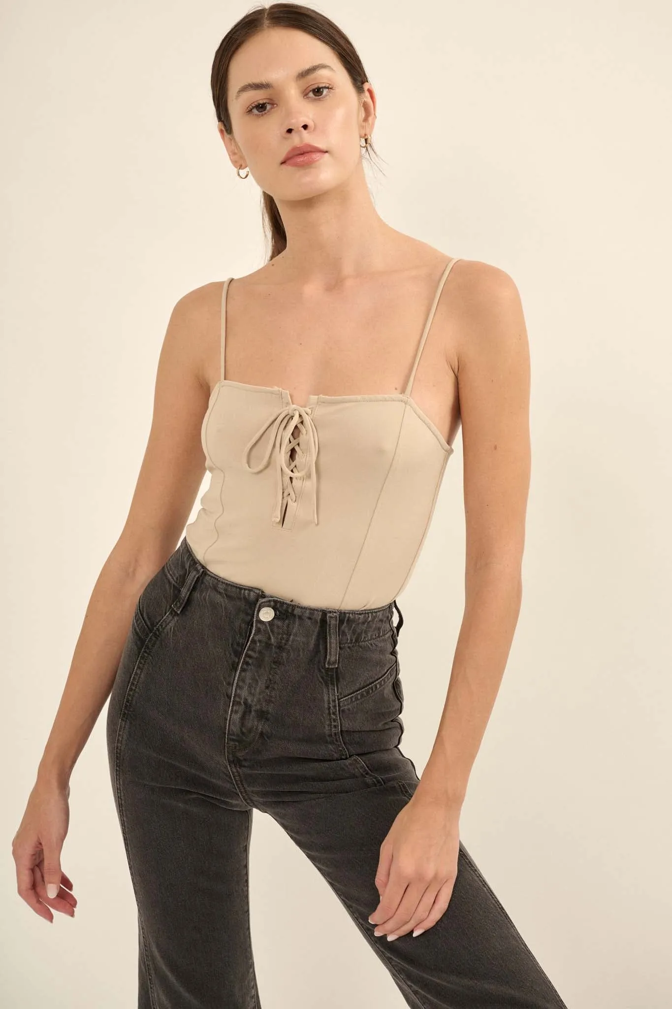 Lifted Fit Lace-Up Cami Bodysuit