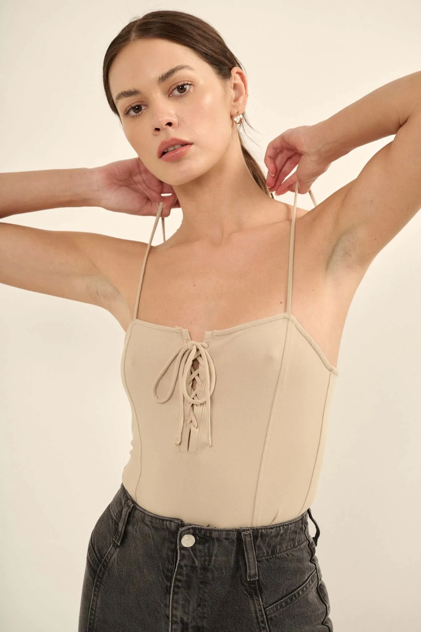 Lifted Fit Lace-Up Cami Bodysuit