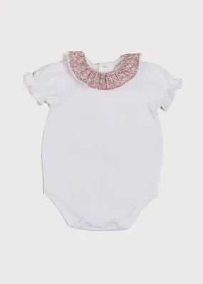 Light Floral Ruffle Collar Short Sleeve Bodysuit in Pink (0mths-2yrs)