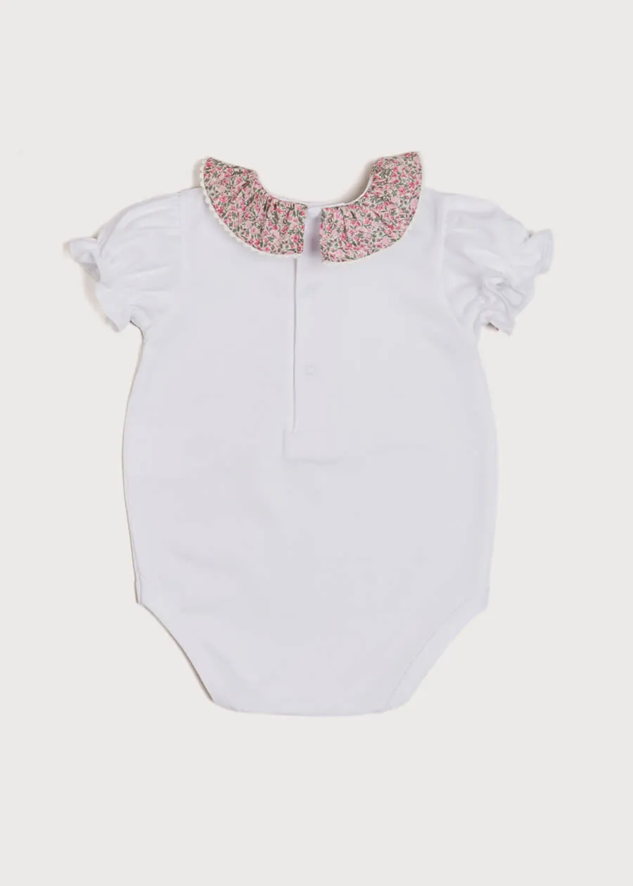 Light Floral Ruffle Collar Short Sleeve Bodysuit in Pink (0mths-2yrs)