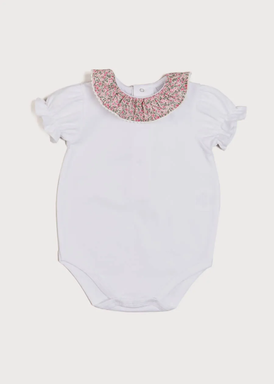 Light Floral Ruffle Collar Short Sleeve Bodysuit in Pink (0mths-2yrs)