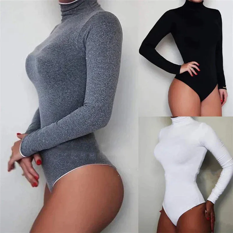 Long Sleeve  Elegant Slim Bodycon Black Bodysuit