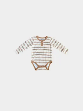 Long Sleeve Henley Bodysuit - Toffee Stripe