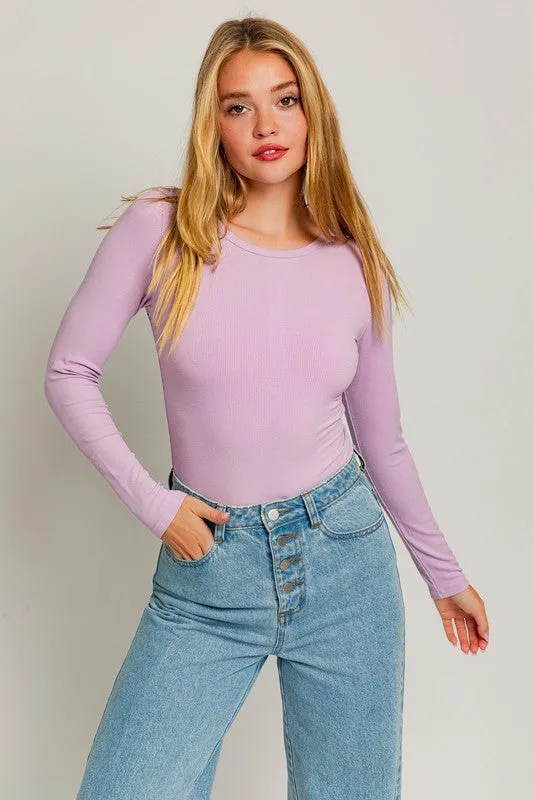 Long Sleeve Round Neck Ribbed Bodysuit - online exclusive