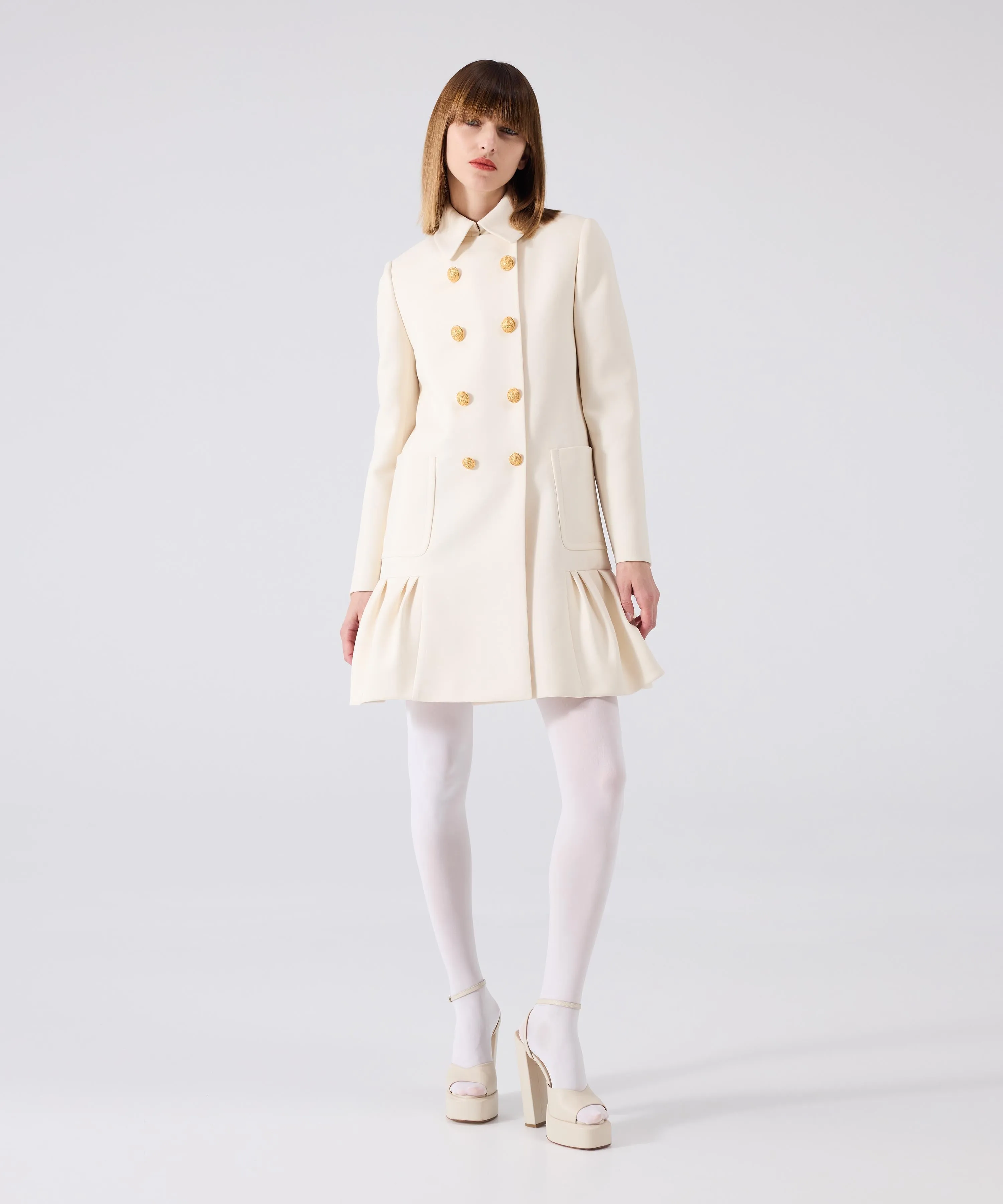 Machka Flounce Topcoat With Metal Buttons
 Ecru