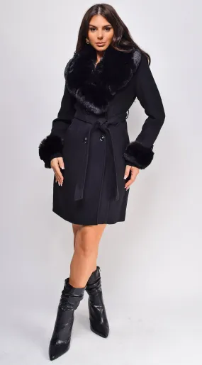 Maisie Belted Faux Fur Coat - Black