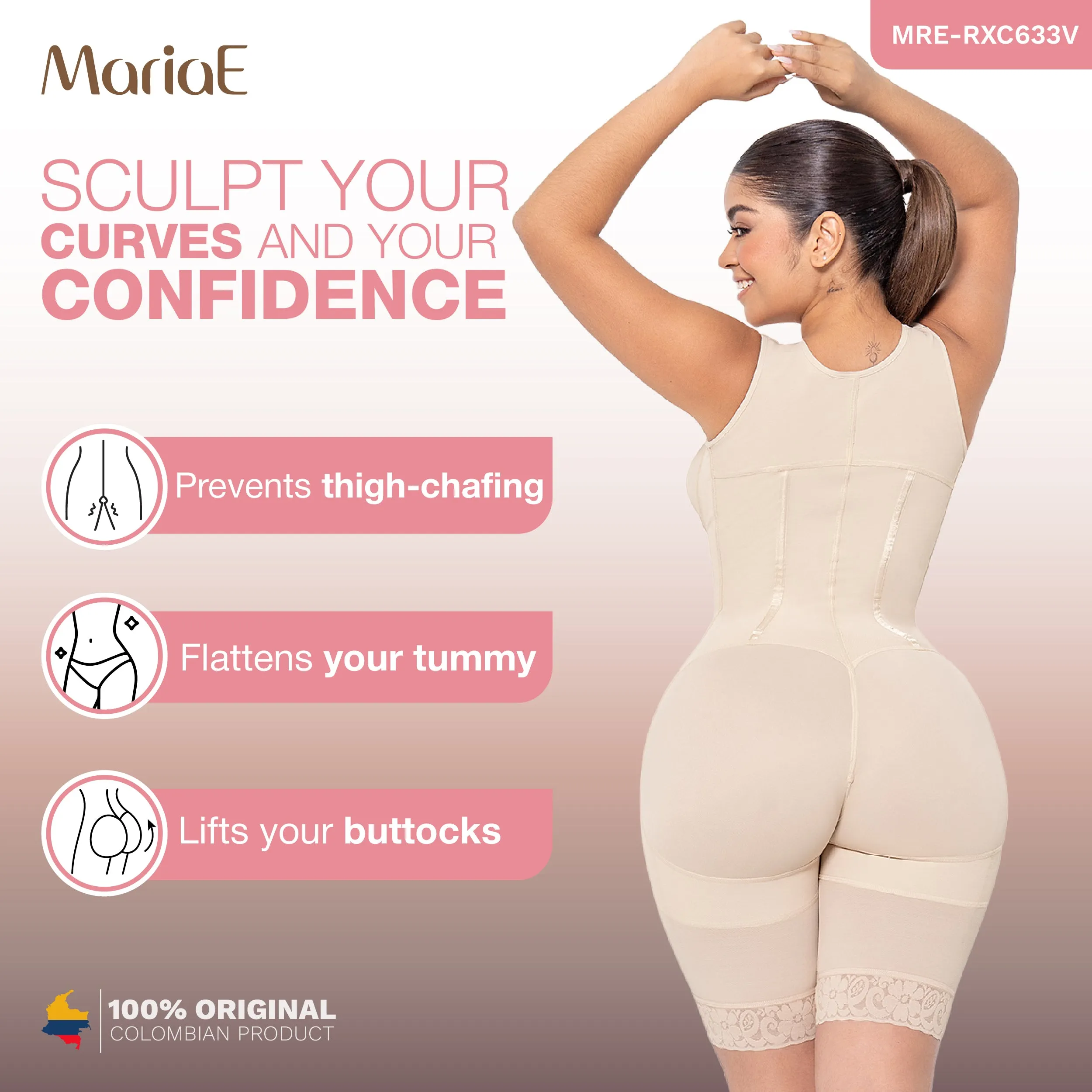 MARIAE RXC633V Fajas Colombianas Tummy Control Shapewear Bodysuit Mid Thigh Body Shaper with Built-in Bra