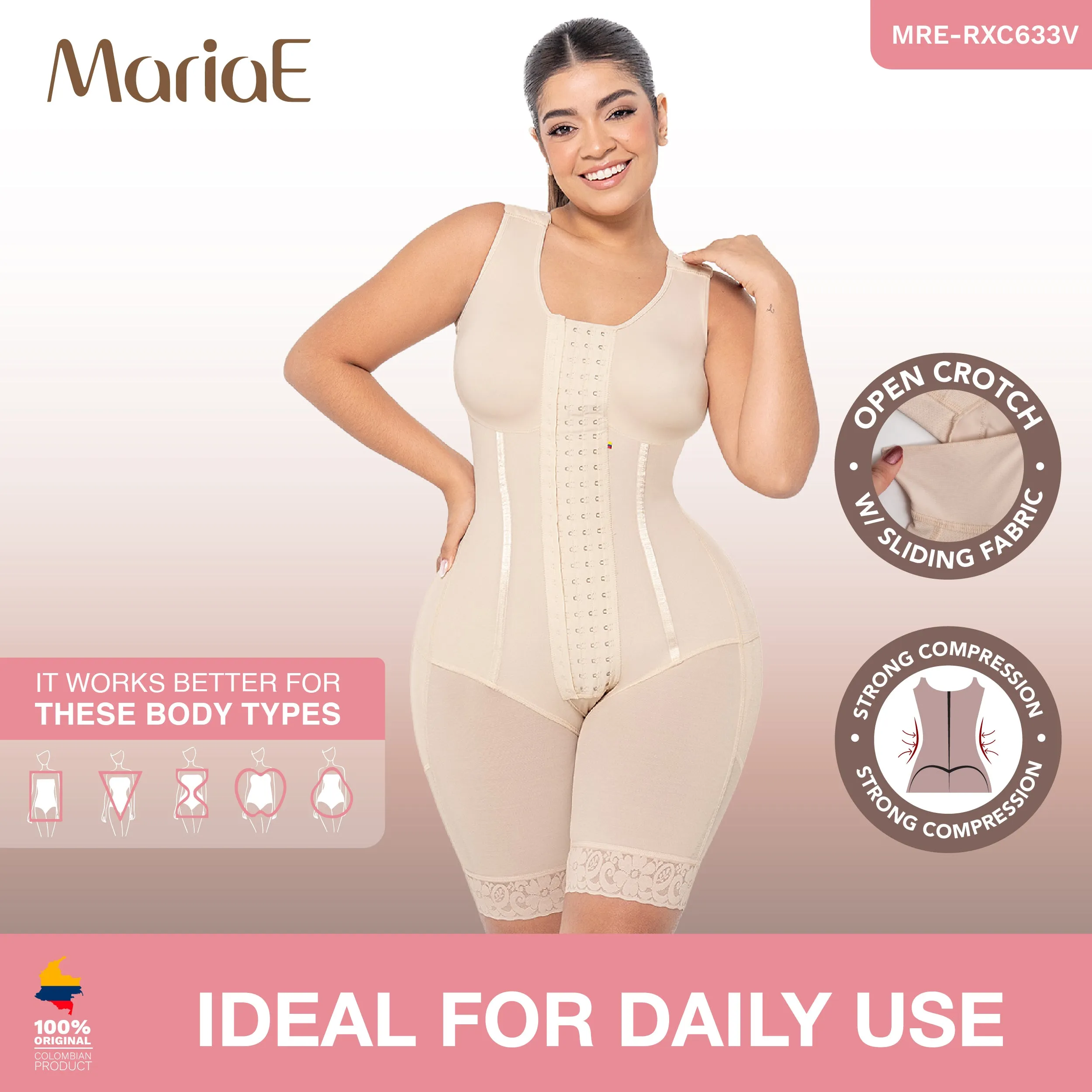 MARIAE RXC633V Fajas Colombianas Tummy Control Shapewear Bodysuit Mid Thigh Body Shaper with Built-in Bra