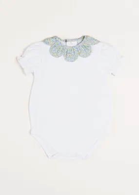 Matilda Floral Print Scallop Collar Short Sleeve Bodysuit in Green (3mths-2yrs)