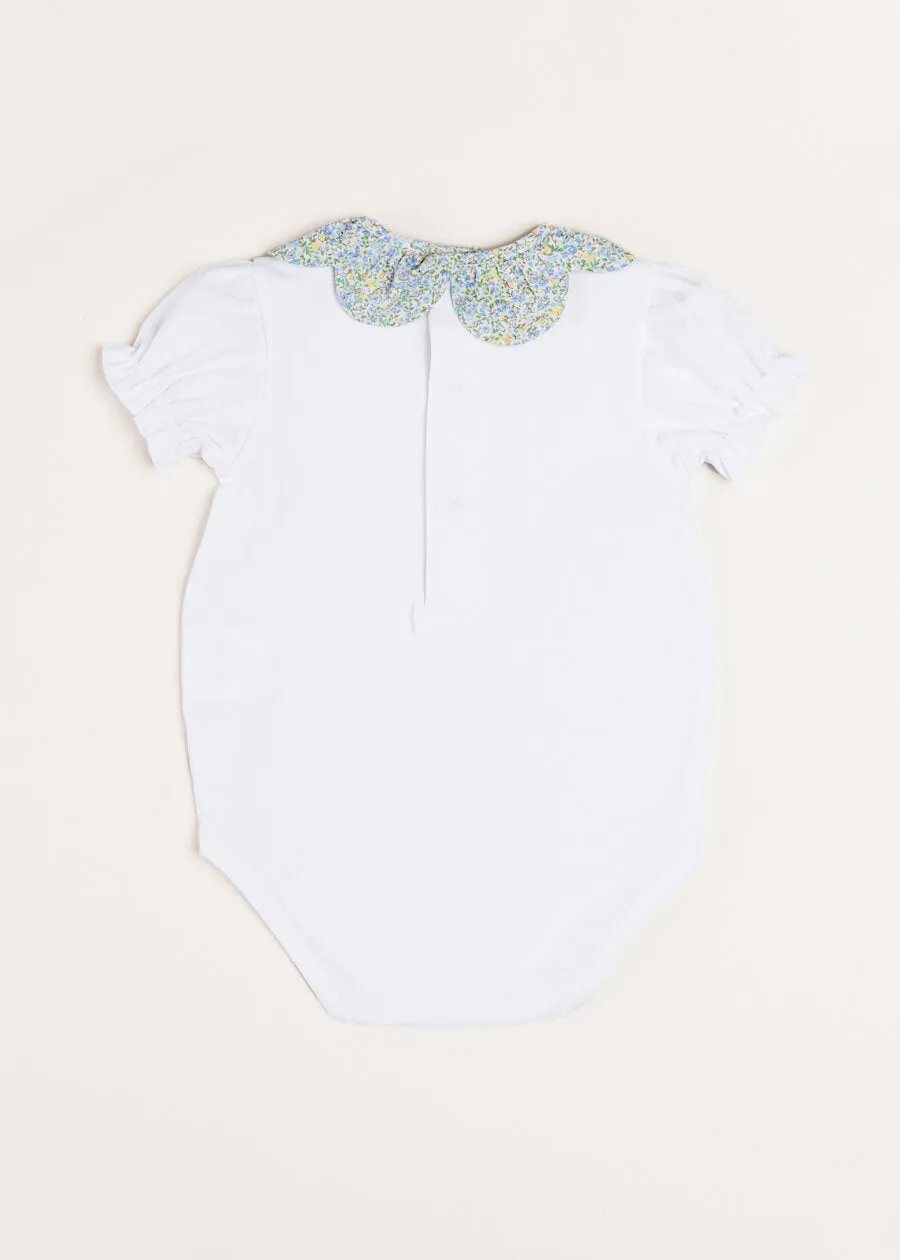 Matilda Floral Print Scallop Collar Short Sleeve Bodysuit in Green (3mths-2yrs)