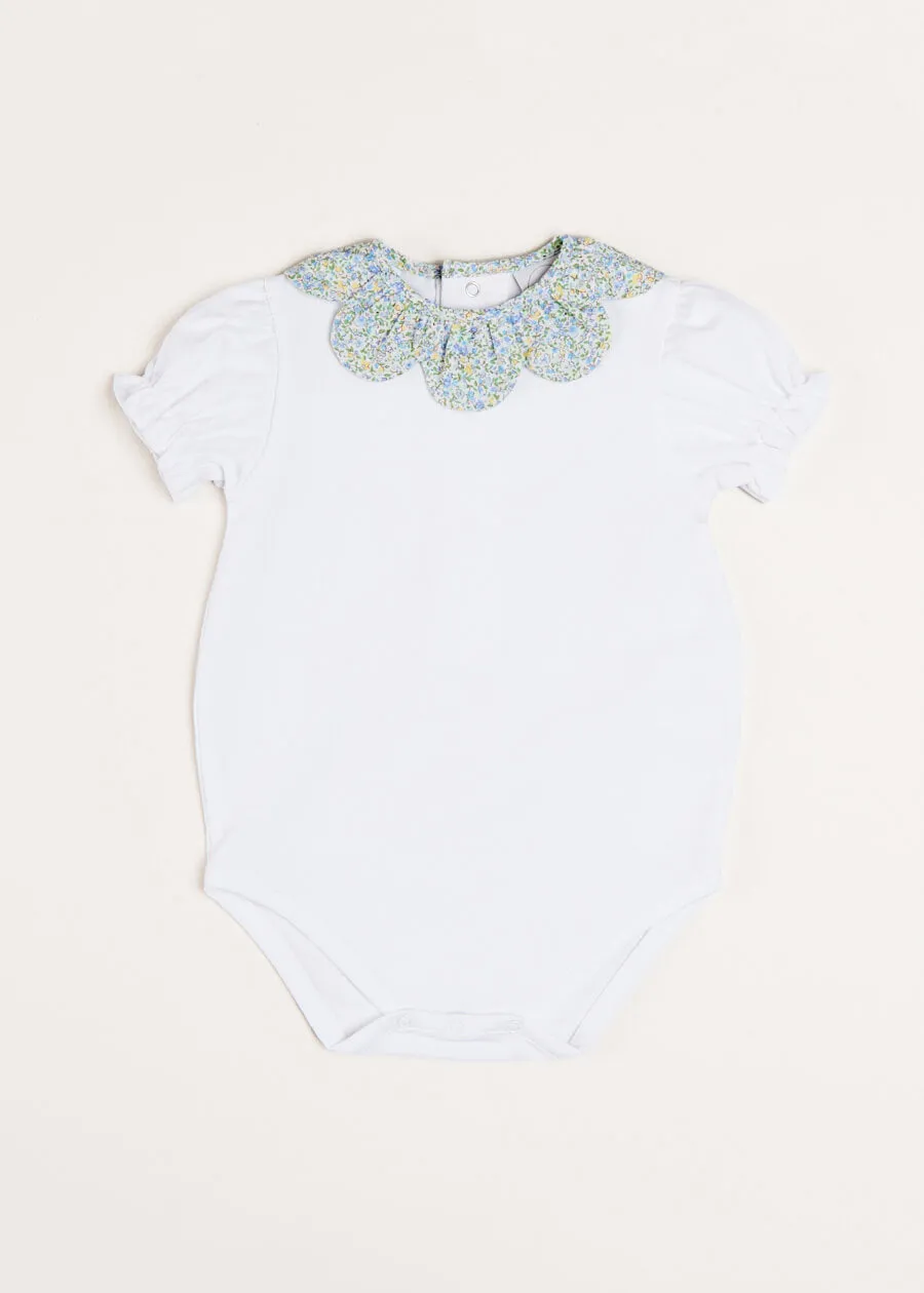 Matilda Floral Print Scallop Collar Short Sleeve Bodysuit in Green (3mths-2yrs)