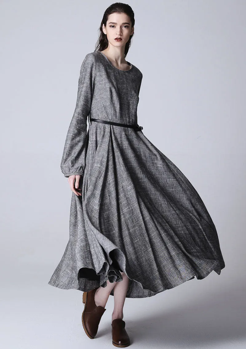 Maxi linen dress gray dress women long dress (1167)