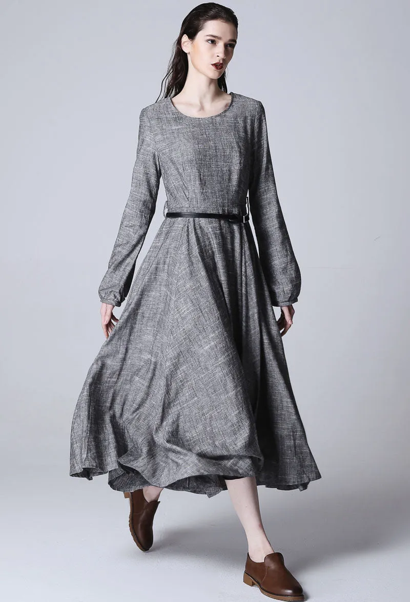 Maxi linen dress gray dress women long dress (1167)