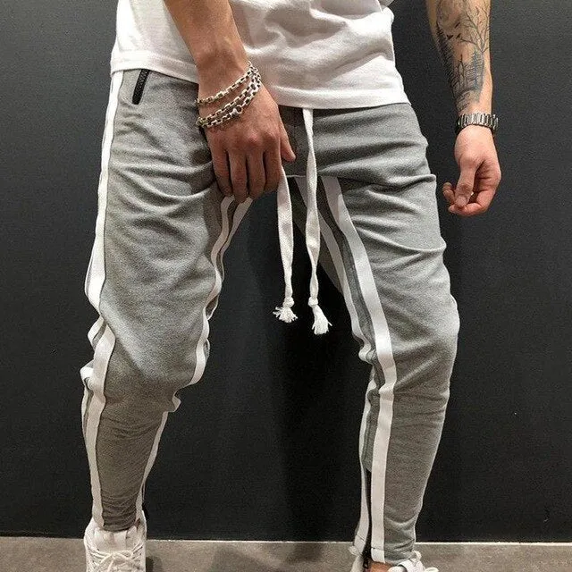 Men's Casual Grey & White Sport Jogger Pants