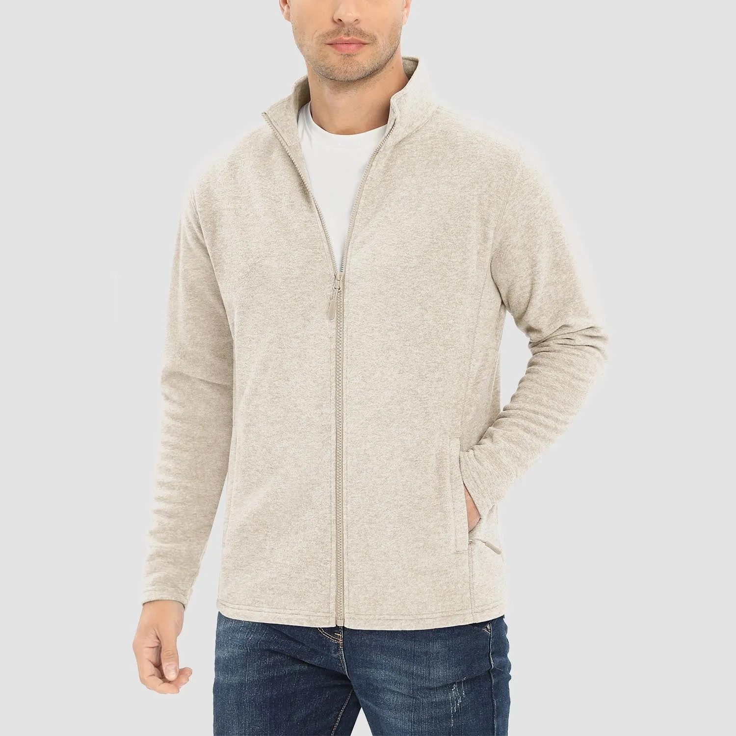 Men's Fleece Jacket Zip Up Stand Collar Coat