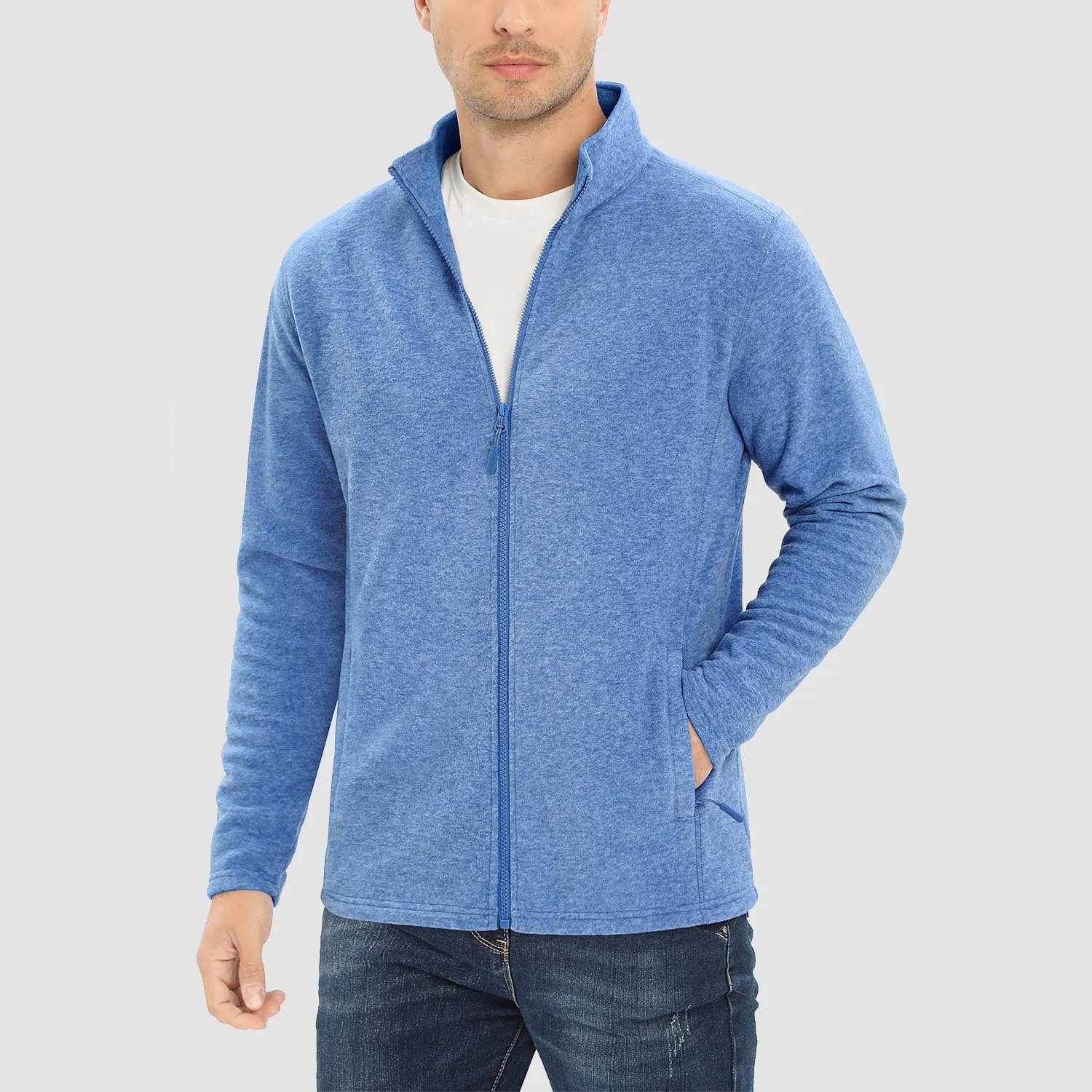 Men's Fleece Jacket Zip Up Stand Collar Coat