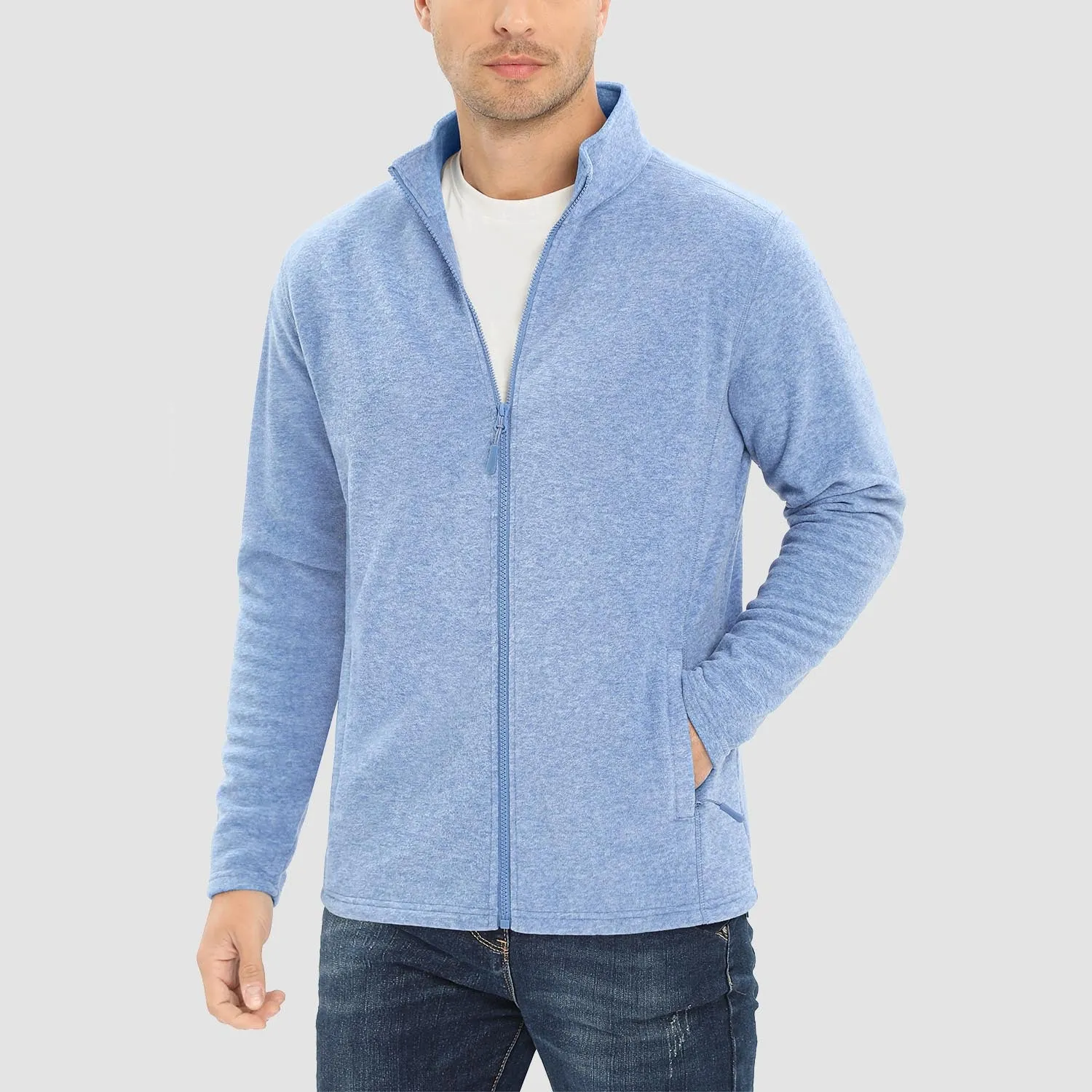 Men's Fleece Jacket Zip Up Stand Collar Coat