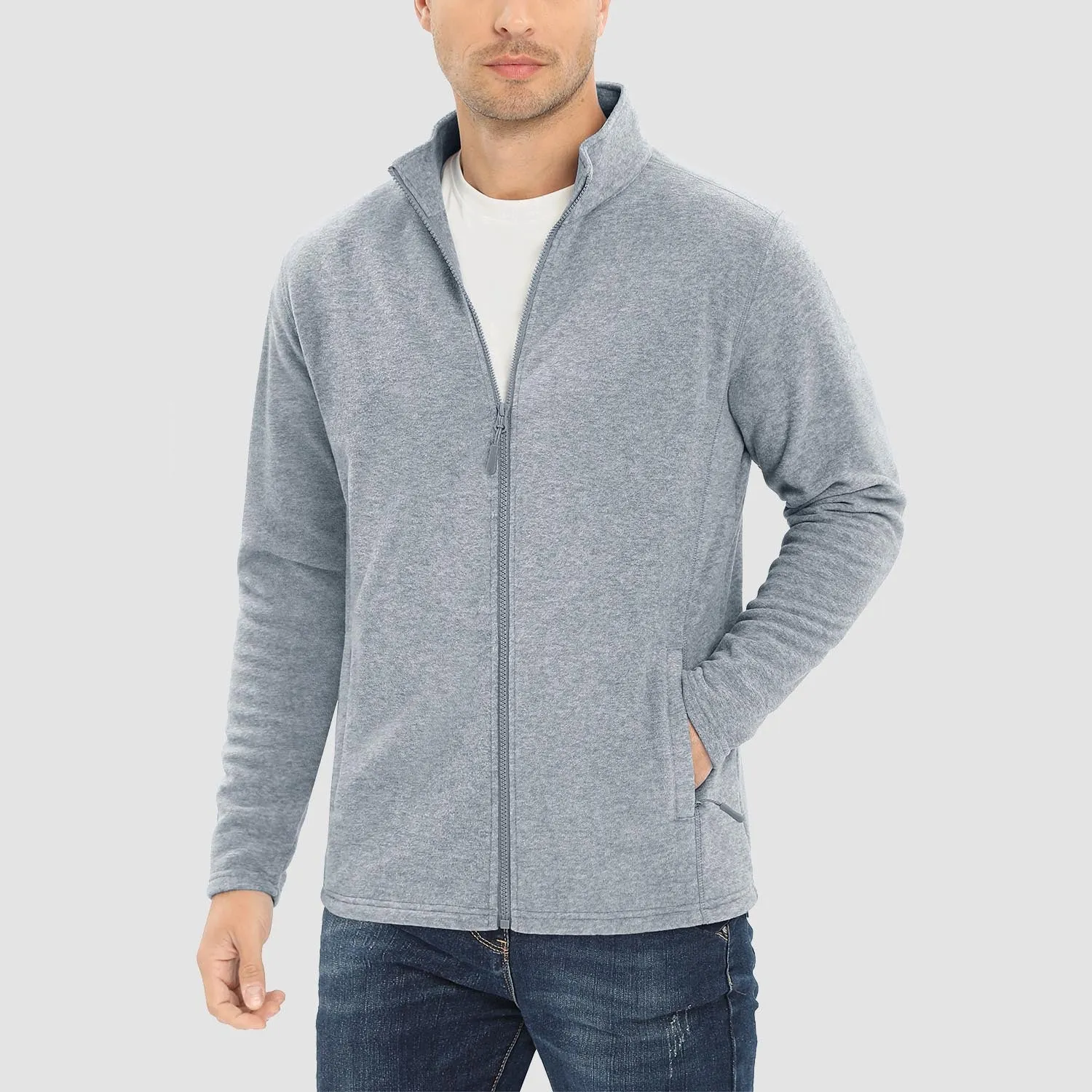 Men's Fleece Jacket Zip Up Stand Collar Coat