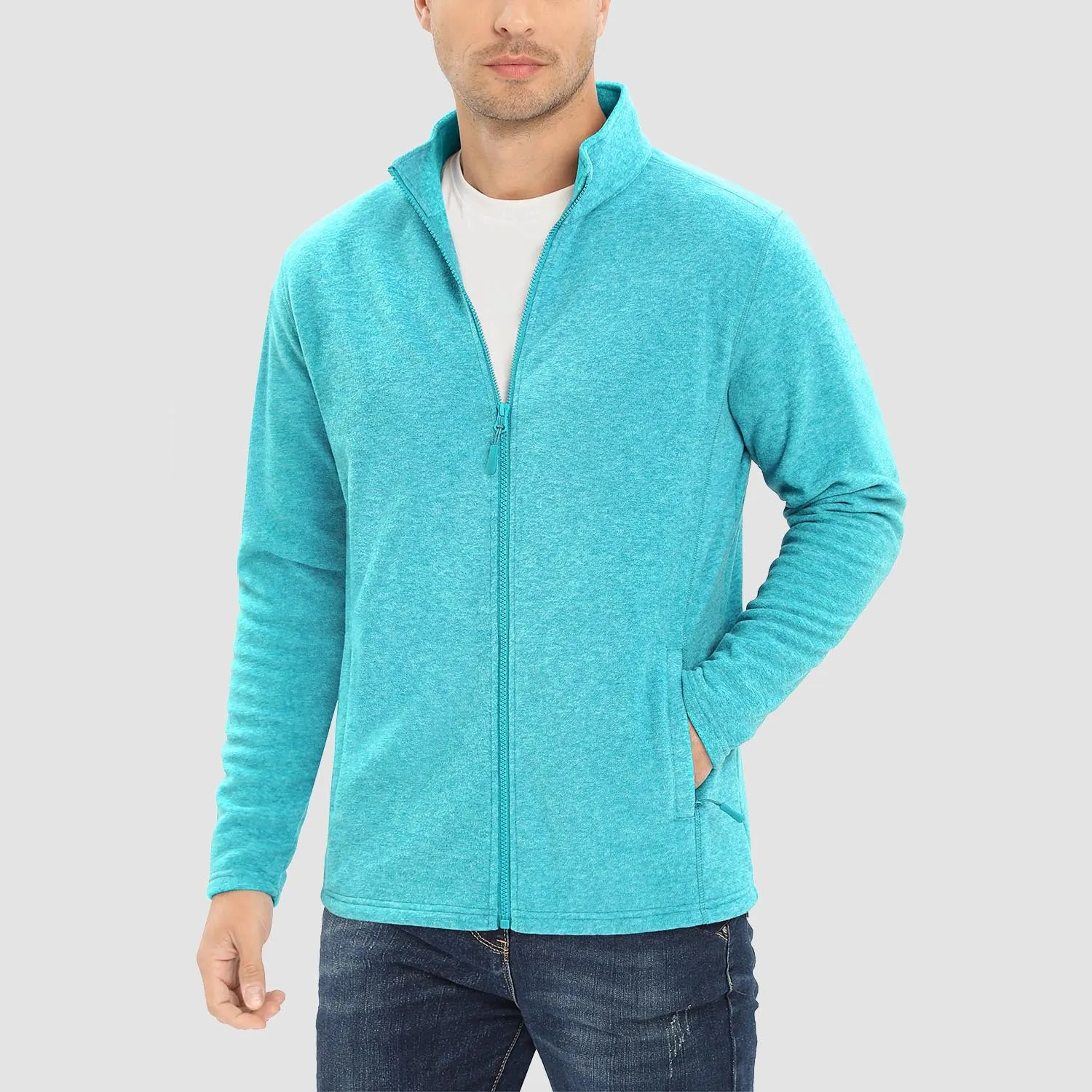 Men's Fleece Jacket Zip Up Stand Collar Coat