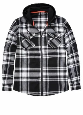 Men's Full Zip Up Hoodie Plaid Flannel Shirt Jacket with Hand Pockets