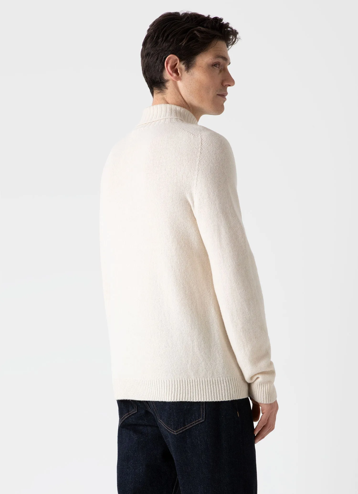 Men's Lambswool Roll Neck in Ecru