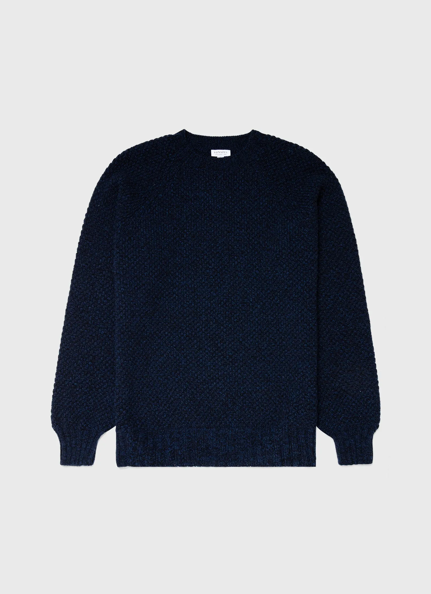 Men's Lambswool Textured Jumper in Bright Navy Twist