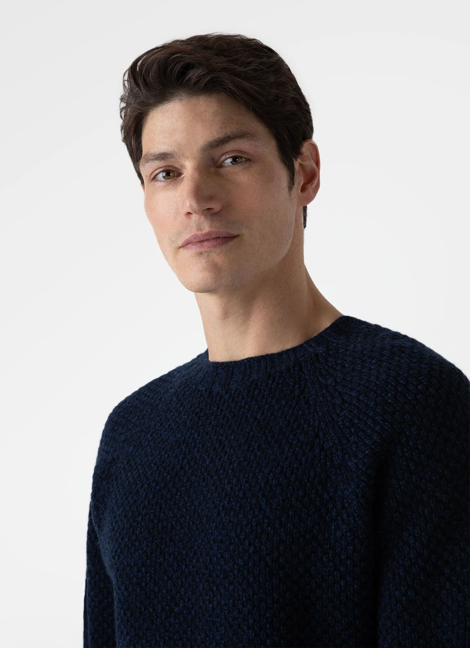 Men's Lambswool Textured Jumper in Bright Navy Twist