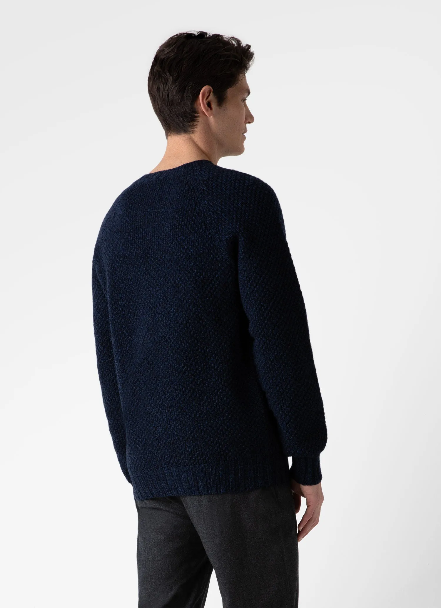 Men's Lambswool Textured Jumper in Bright Navy Twist