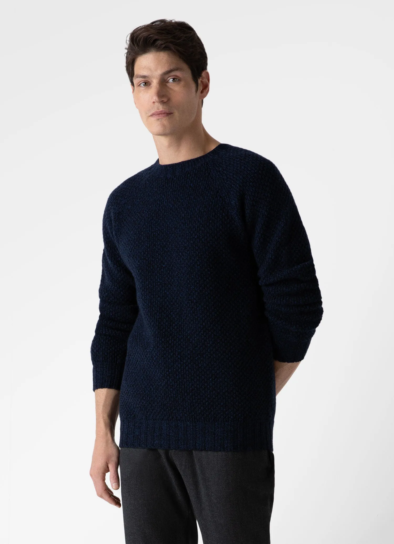 Men's Lambswool Textured Jumper in Bright Navy Twist