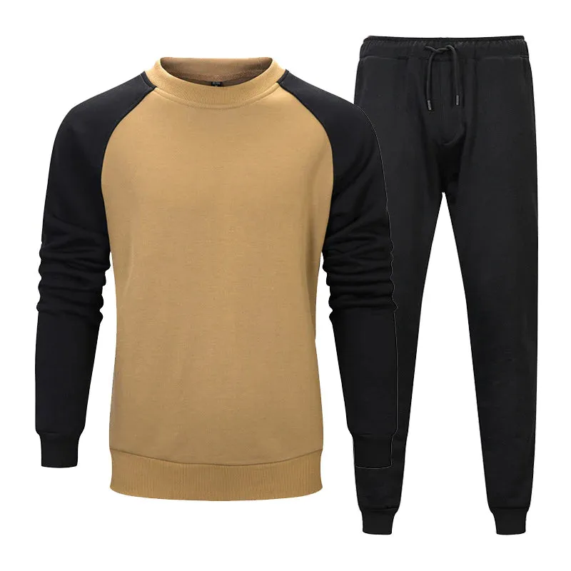 Men's Large Size Pullover Round Neck Hoodies Joggers Two-Piece Set