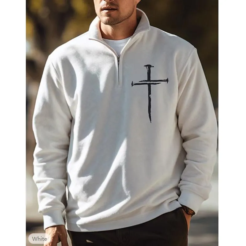 Men's Stand Collar Zipper Print Long Sleeve Sweatshirt 41277144L