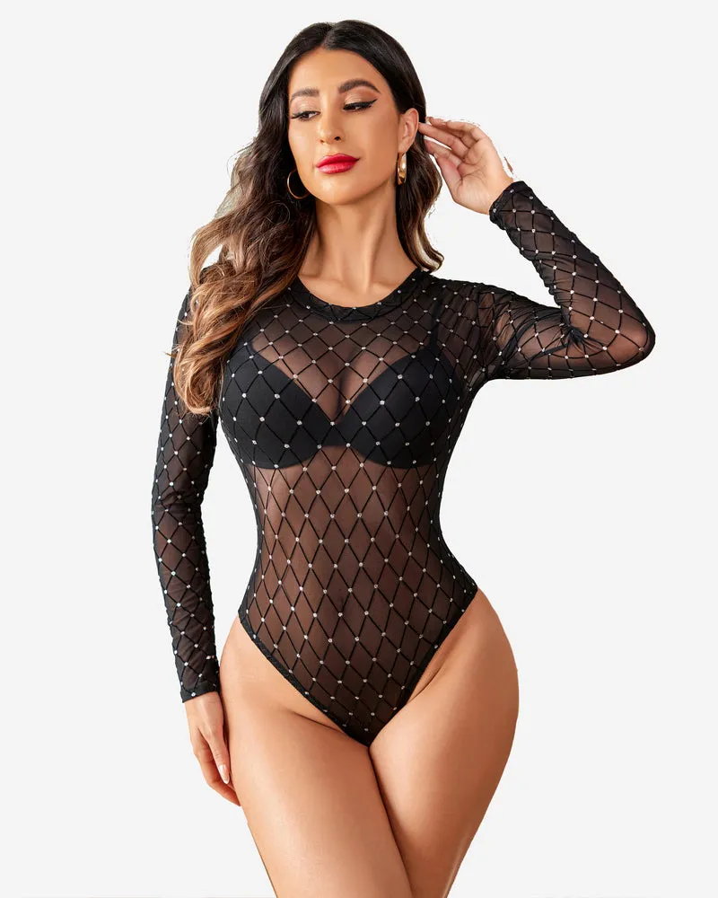 Mesh Sheer Leopard Long Sleeve Bodysuit