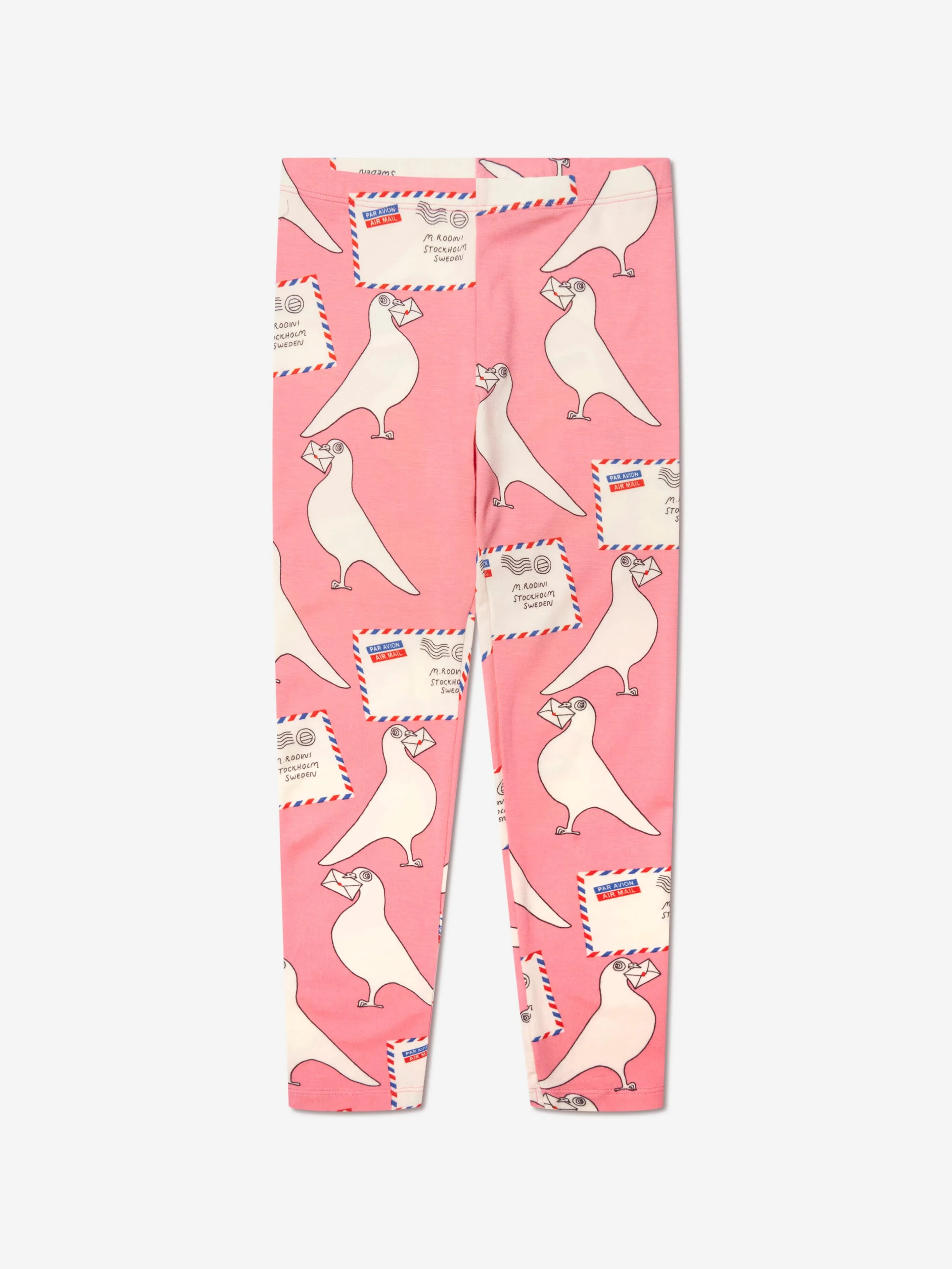 Mini Rodini Girls Pigeon Print Leggings In Pink