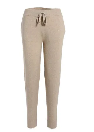 minnie rose cotton cashmere frayed jogger Brown Sugar