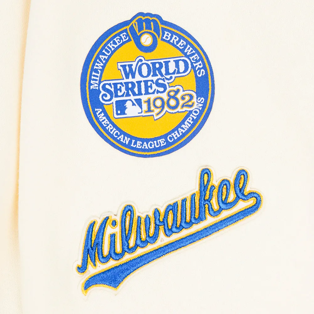 MLB MILWAUKEE BREWERS RETRO CLASSIC WOMEN'S RIB CROPPED PO HOODIE (EGGSHELL/ UNIVERSITY BLUE)