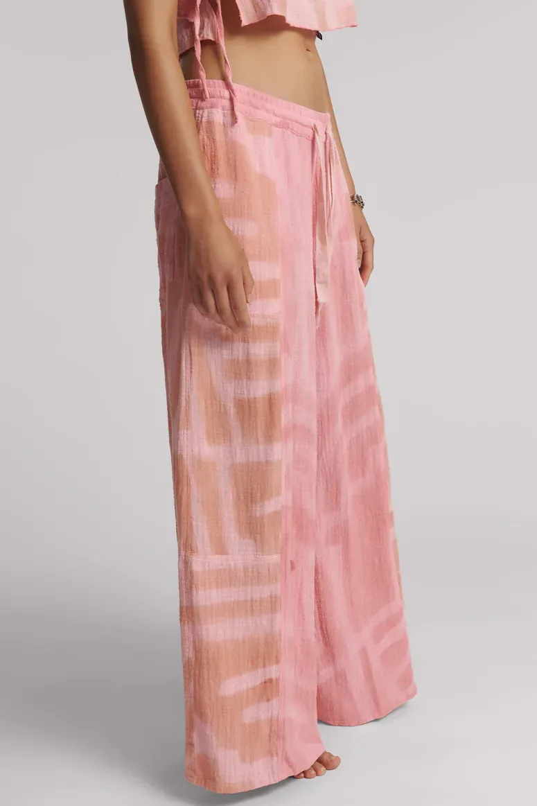 Moai Hand Painted Muslin Palazzo Pants | Pink