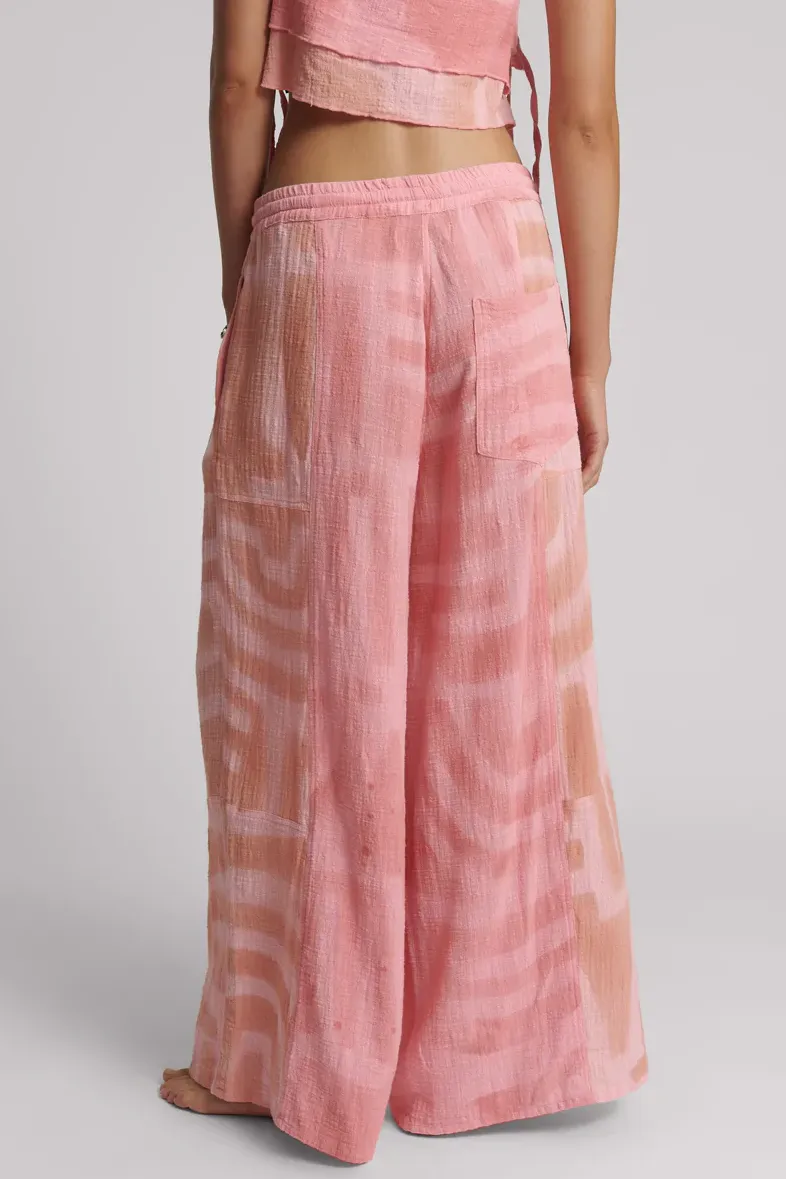 Moai Hand Painted Muslin Palazzo Pants | Pink