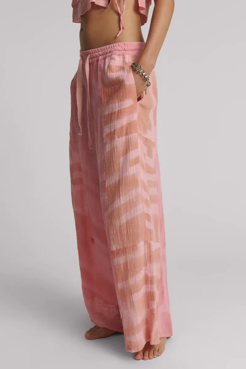 Moai Hand Painted Muslin Palazzo Pants | Pink