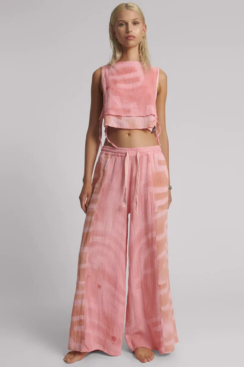 Moai Hand Painted Muslin Palazzo Pants | Pink